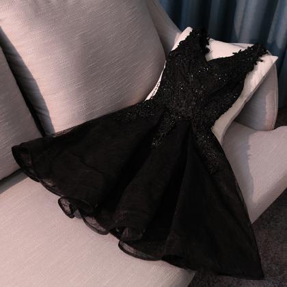 Black Homecoming Dresses,v Neck Prom Dress,lace..
