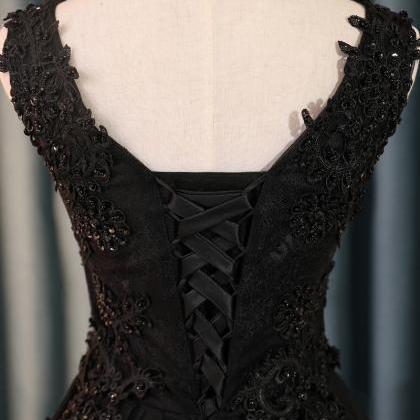Black Homecoming Dresses,v Neck Prom Dress,lace..