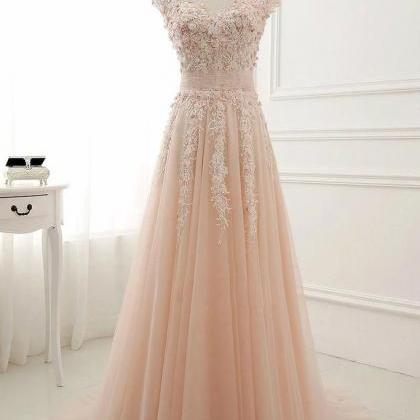 Pink Prom Dresses,round Neck Prom Gown,lace..