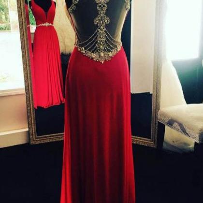 Red Prom Dress,beading Prom Gowns,sexy Prom..