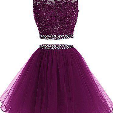 Two Piece Homecoming Dress,Tulle Ho..