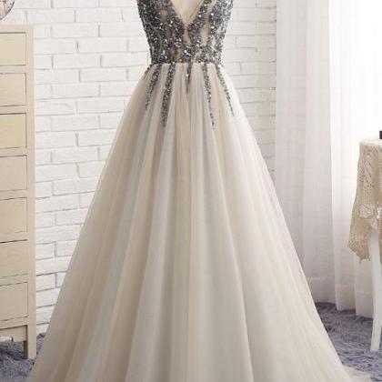 V-neck Prom Dresses,sweet 16 Dress,long Prom..