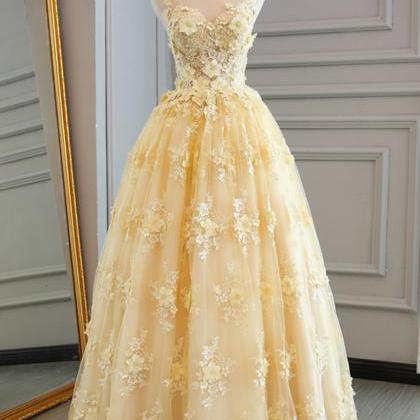 Yellow Prom Dresses,lace Prom Dresses,customize..