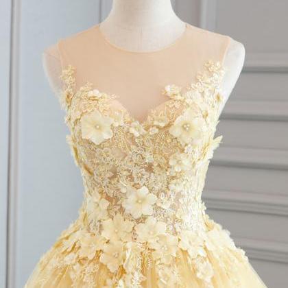 Yellow Prom Dresses,lace Prom Dresses,customize..