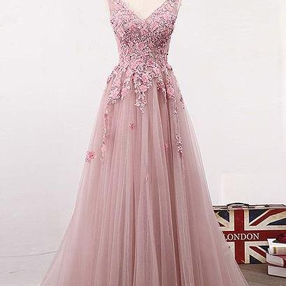 Pink Prom Dresses,lace Prom Dress,a Line Prom..
