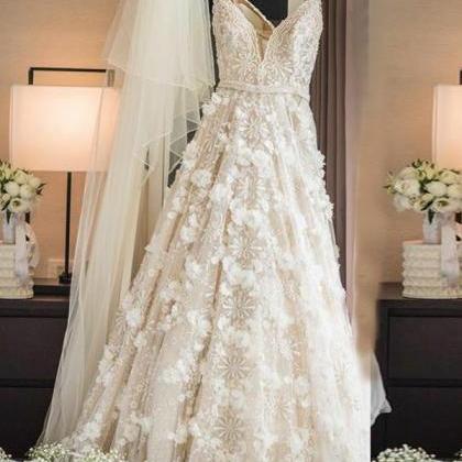 A-line Wedding Dress,spaghetti Straps Bridal..