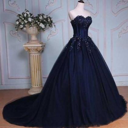 Long Prom Dress,navy Blue Prom Dresses,ball Gown..