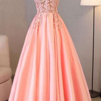Charming Prom Dress,cap Sleeve Prom Dresses,pink..