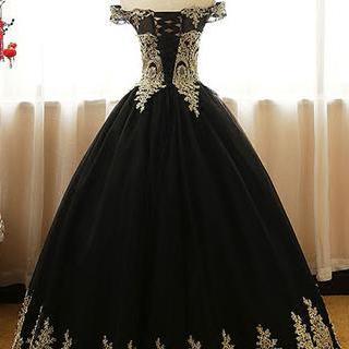 Black Prom Dresses,appliques Prom Gown,ball Gown..