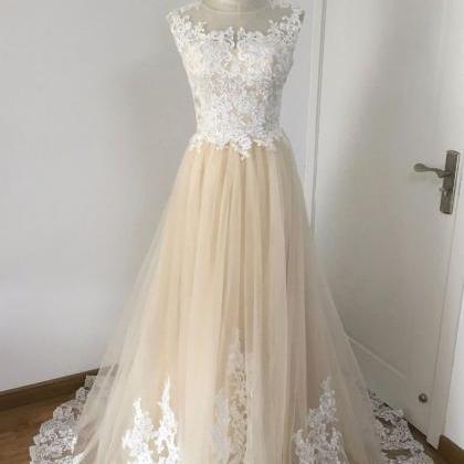Champagne Prom Dresses,a-line Prom Dress,tulle..