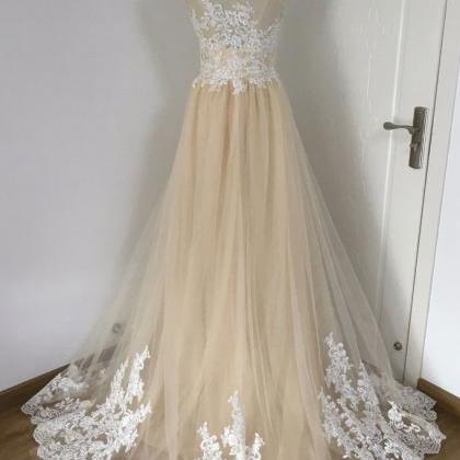 Champagne Prom Dresses,a-line Prom Dress,tulle..
