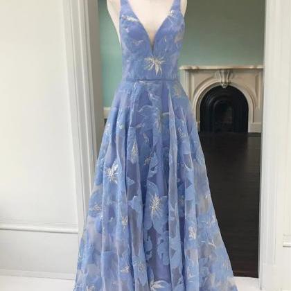 Simple Prom Dress,blue Prom Dresses,floral Prom..