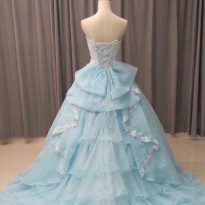Blue Ball Gown,tulle Prom Dresses,strapless Prom..