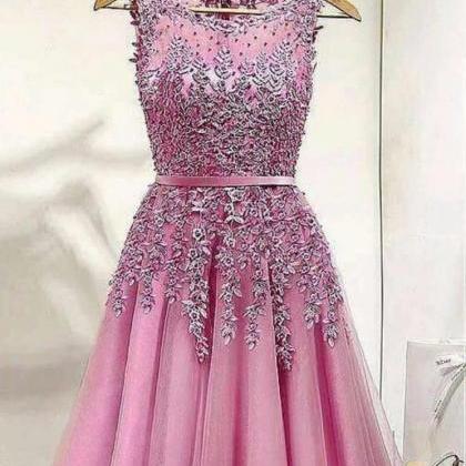 Pink Homecoming Dresses,short Party Dress,lace..