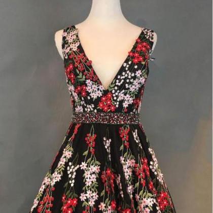 Black Prom Dress,floral Prom Dresses,vintage Prom..