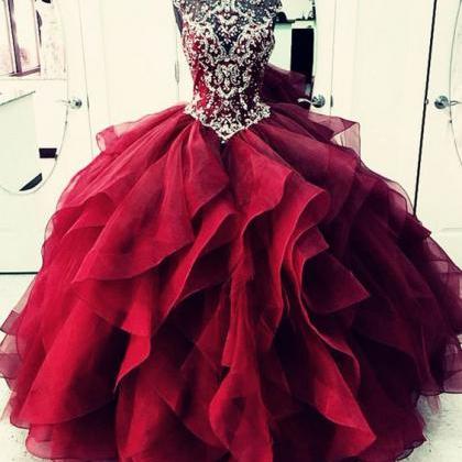 High Neck Prom Gown,beaded Prom Dresses,corset..