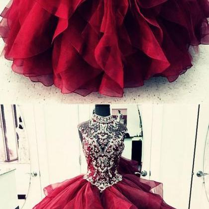 High Neck Prom Gown,beaded Prom Dresses,corset..