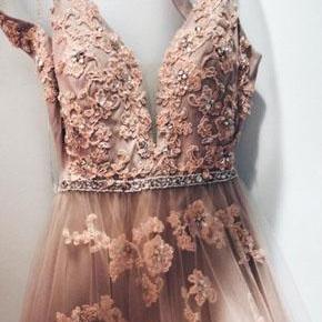 Lace Appliques Prom Dresses,floor Length Prom..
