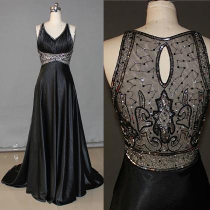 Sexy See Through Black Long Prom Dress, V Neck Off..