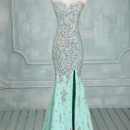 High Quality Mermaid Rhinestones Long Prom Dress..