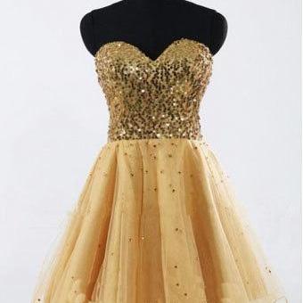 Gold Sequin Sweetheart Short Prom Dress Homecoming..