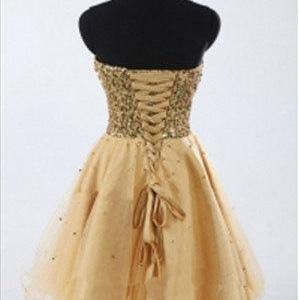 Gold Sequin Sweetheart Short Prom Dress Homecoming..