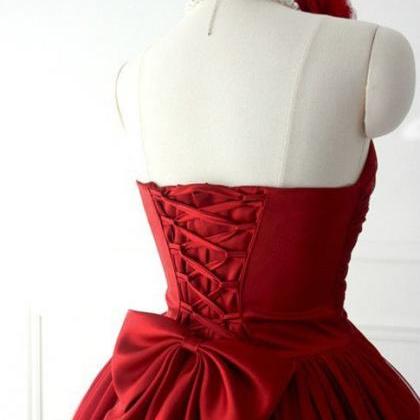 Simple Dark Red Tulle Sweetheart Short Prom Dress..