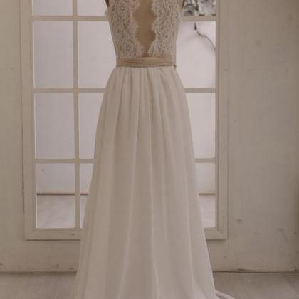 Open Back Halter V Neck Wedding Dresses,custom..