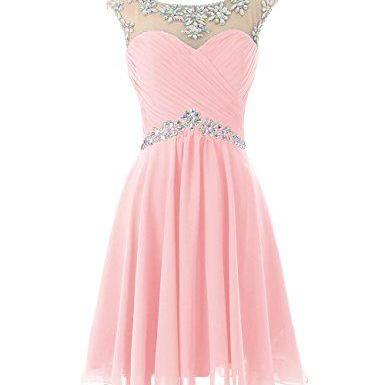 Open Back Pink Tulle Short Homecoming Dresses Prom..