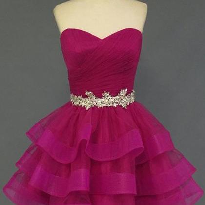 Pink Organza Sweetheart Neckline Short Prom Dress..