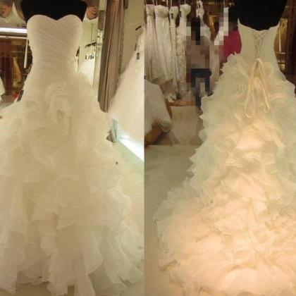 Ivory Tiered Organza Wedding Dresses,sweetheart..