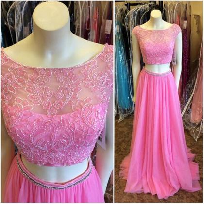Cap Sleeves Two Pieces Long Prom Dresses,2 Pieces..