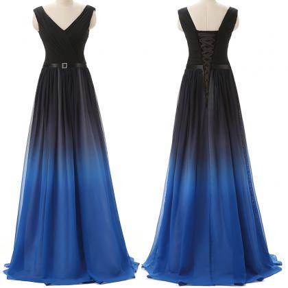 Navy Blue Royal Blue Ombre Prom Dresses,gradient..