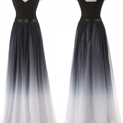 Navy Blue Ombre Prom Dresses,gradient Chiffon Long..