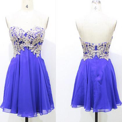 Ivory Lace Blue Empire Waist Short Prom Dress..