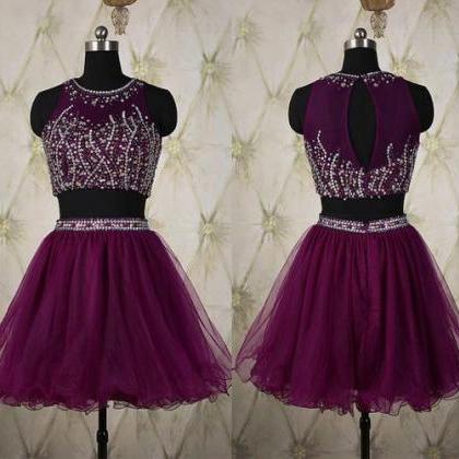 Grape Purple Two Pieces Homecoming Dresses,high..