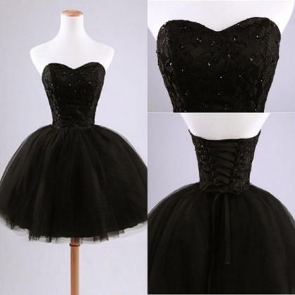 Black Lace Bodice Homecoming Dresses ,short..