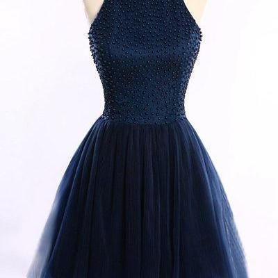 Short Homecoming Dresses ,navy Blue Tulle..