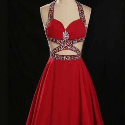 Sexy Red Chiffon Homecoming Dresses ,open Back..
