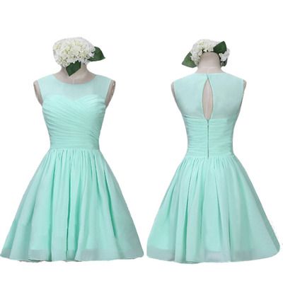 High Neck Mint Chiffon Bridesmaid Dresses,back O..