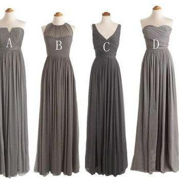 Grey Chiffon Bridesmaid Dresses,gray Long..