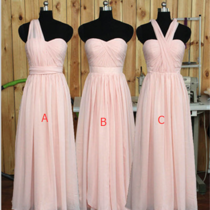 Simple Pink Chiffon Bridesmaid Dres..
