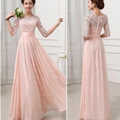 Half Long Sleeves Bridesmaid Dresses,pink Lace..