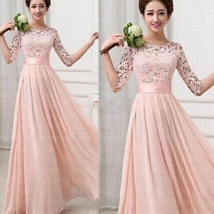 Half Long Sleeves Bridesmaid Dresses,pink Lace..