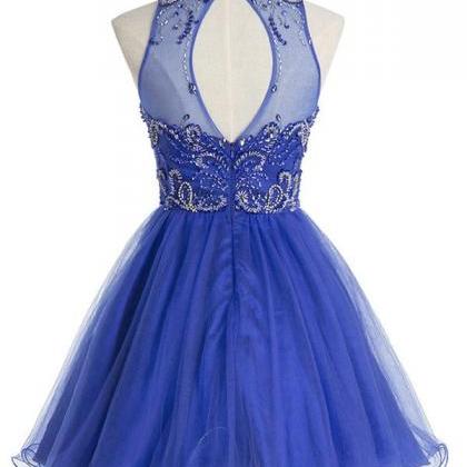 Royal Blue Short A-line Tulle Homecoming Dress..