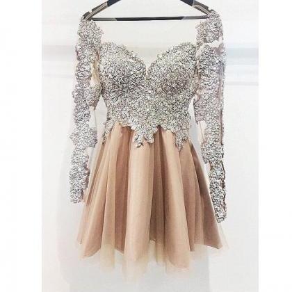 Silver Lace Beadings Champagne Skirt Homecoming..