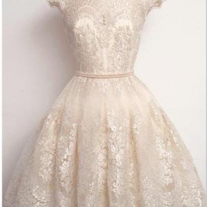 Cap Sleeves Light Champagne Lace Ball Gown..