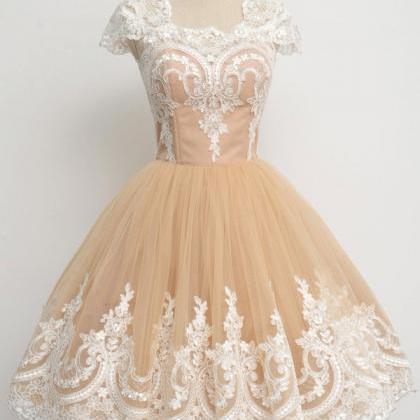 Ivory Lace Champagne Homecoming Dresses Prom..