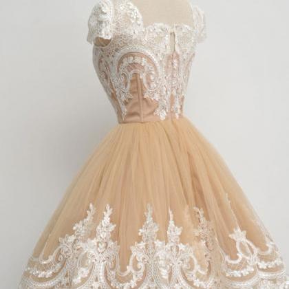 Ivory Lace Champagne Homecoming Dresses Prom..