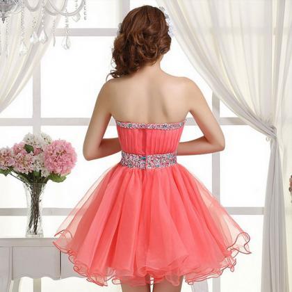 A Line Strapless Coral Mini Length Homecoming..
